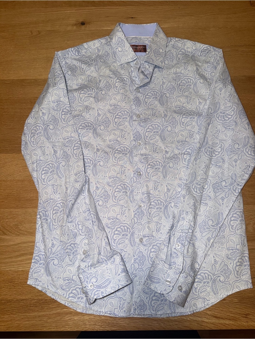 Designer Light Blue Paisley Men's Dress Shirt